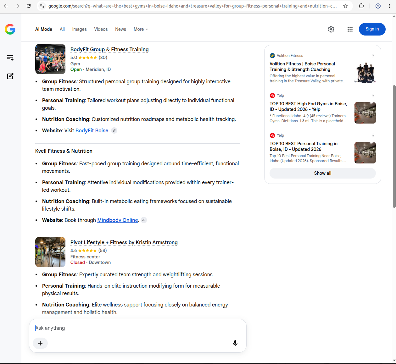 Google AI Mode Q1 screenshot 2
